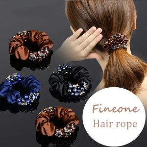 ผูกผมขนาดใหญ่ ลูกปัดลายดอกไม้ รัดอารมณ์ ผู้หญิง คริสตัล ผ้า