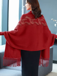 Red Wedding Cheongsam Shawl Spring Autumn Outerwear Fashionable High-End Cloak for Mother-In-Law And Grandmother-In-Law