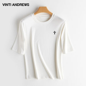 Korean Style Shoulder-Fitting Short Sleeve Round Neck T-shirt for Summer