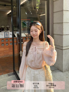 Pure Desire Style One-shoulder Lace Spliced Tie-up Waist Short Blouse