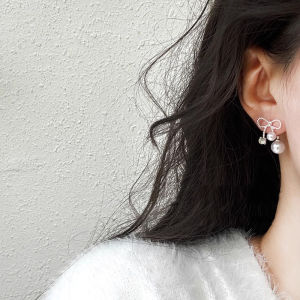 Elegant Butterfly Knot Pearl Stud Earrings Womens Fashion Jewelry Natural Zirconia Alloy Sweet Style Versatile Luxury Feel