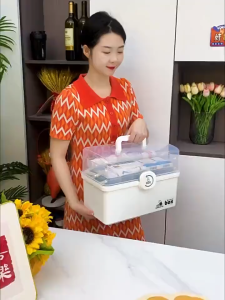 BHQ Large Capacity Medicine Storage Foldable 3 Layer Multipurpose Art Craft Organizer Portable Kit Tackle Sewing Box