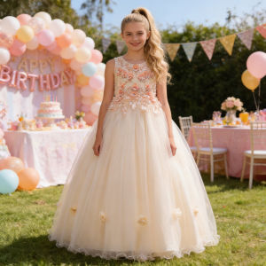 Elegant Flower Girls Wedding Dresses Christmas Costumes Tulle Bridesmaid Princess Party Dress Girl Birthday Gown Summer Clothing