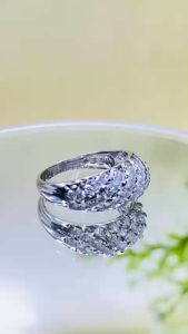 Nhẫn nữ bạc 950 xi bạch kim kiểu mo phối chạm Móc máy Nhẫn mo đẹp bạc mà vàng trắng đá CZ thiết kế sang trọng và đẳng cấp - KIM LỘC PHÁT NM-02PCMM