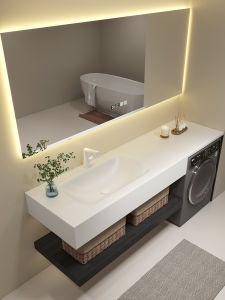 Balcony Washing Machine Bathroom Cabinet Combination Bathroom Cabinet Washstand Bathroom Hand Washing and Face Washing Stone Plate Hot Bending Whole Washbin