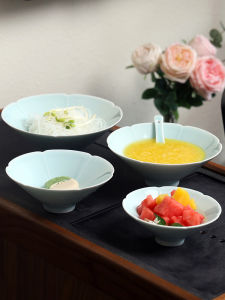 Handmade Porcelain Ceramic Rice Bowl Chinese Style round Shape Dinnerware for Afternoon Tea Dim Sum Fruit Snack Bowl