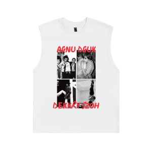 Oversize Retro Canvas Vest Mens Cotton Loose Print Base Layer Sweatshirt Breathable Moisture Wicking round Neck Pullover