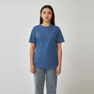Kaos Polos Wanita Oneck Lengan Pendek Bahan Katun Combed 30s Warna Steel Blue