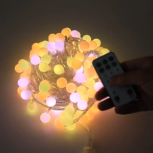 Đèn led dây năng lượng mặt trời trang trí bóng tròn cherry ball phù hợp trang trí sân vườn quán coffee lễ hội đi camping ánh sáng vàng và đa màu11 chế độ sáng đi kèm cáp sạc usb remote điều khiển