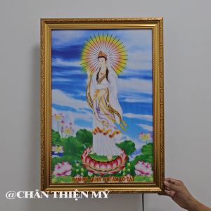 Tranh Quan Thế Âm Bồ Tát Có Đèn Trang Trí Bàn Thờ Treo Tường Phòng Thờ DQTAĐ-62