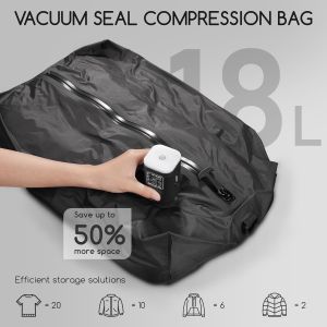 Vacuum Compression Bags with Rechargeable Air Pump 18L Travel Storage Bags IPX8 Waterproof Zipper Save 50% Space for Clothes