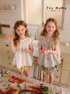toz mama | Floral Design Sleeveless Ruffled Collar Girls Blouse