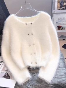 Áo Len Cardigan Dày Cổ Tròn Bằng Vải Nỉ Cho Nữ Mùa Thu Đông Phong Cách Hàn Quốc Màu Trơn Dáng Rộng Thoải Mái