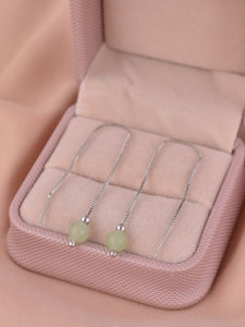 925 Sterling Silver And Field Jade Earrings Womens Face Slimming New Chinese Style Fashion Jewelry Ear Wire Elegant Luxury