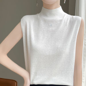 YUEXINYIRONG | French Gentle Style Half-high Neck Sleeveless Knit Vest