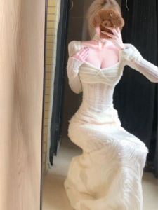 CHANGTONG | Elegant Cold Style Special Textured White Dress