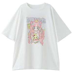 Girls Cartoon Short Sleeve Cotton Blend T-Shirt Korean Style Casual Lightweight Summer Fashion Teenage Top for Ages 5-16