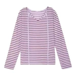 YUEZHONGWEI | Red Striped Sash Long Sleeve Sun Protection T-Shirt Women Summer Thin Loose Air Conditioning Shirt Top Asymmetrical Round Neck