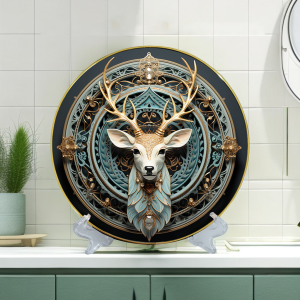 30 CM European Style Decorative Disc Living Room Desktop Foyer Decoration Fortune Deer/Wealthy Flowers/Lotus