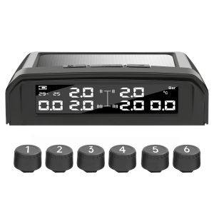 Hệ Thống Giám Sát An Ninh Cảm Biến TPMS Năng Lượng Mặt Trời 6 Bánh Xe Tải Với Cảnh Báo Nhiệt Độ Sạc USB Chống Thấm Nước Giám Sát Áp Suất Lốp