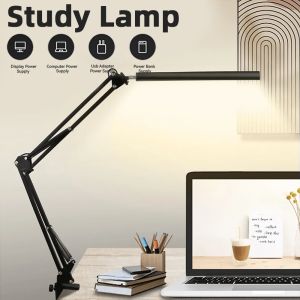 3 Light Colors LED Desk Lamp Study Table Light Eye Protection Office Bedroom Lighting  Adjustable Folding Table Lamp with USB