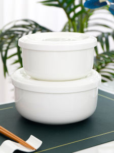 Large Size Ceramic Noodle Bowl with Lid for Students Home Use Convenient Instant Noodles Bowl Rice Box Microwave Safe Porcelain