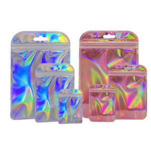 50 Pcs Resealable Odor Resistant Laser Bag Zipper Lock Necklace Storage Food Storage Bag Colorful Laser Packaging Bags