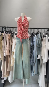 Áo yếm kẻ caro đỏ nữ mùa hè cổ chữ V kiểu hot girl độc đáo và đẹp