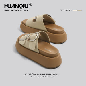 HuanQiu Thick Heel Birkenstock Slippers Womens Casual Beach Sandals Anti-Slip Summer Slip-On Shoes PU Leather Rubber Sole