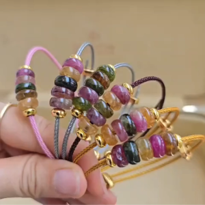 Q2571 Vòng ngũ điếu Tourmaline đa sắc hồng dây cáp ko kén mệnh - Phong Thủy TUDO