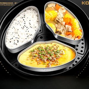 3pcs Stainless Steel Steaming Plate Fan Shaped Cooking Steam Rack Household Rice Cooker Steaming Bowl Cookware Divided Plate Steaming
