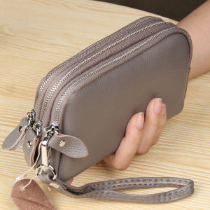 Genuine Leather Handbag Womens Small Bag Ladieswear Coin Purse Long Phone Bag Cowhide Soft Leather Multi-Functional Three-Layer Clutch Bag