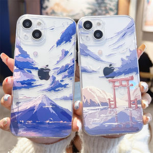 เคสโทรศัพท์ซิลิโคนแบบครอบเต็มสำหรับ Apple 13 14 pro Max 12 pro 11 แบบน่ารัก ป้องกันการตกหล่น ป้องกันรอยขีดข่วน ลายภูเขาไฟฟูจิ ลายเซ็นชื่อ