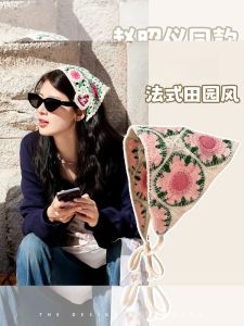 Khăn Trùm Đầu Dệt Kim Phong Cách Pháp Ngọt Ngào Dễ Thương Cho Nữ 2024 Mẫu Mới Khăn Trùm Đầu Tam Giác Du Lịch Phụ Kiện Tóc