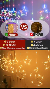 5M Ramadan Star Moon Lights Led Curtain Light 150Led 11Modes Waterproof Fairy String Light Holiday Wedding Hari Raya Decoration Lights