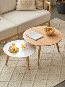 YUANSHI YUANSU | Modern Minimalist Circular Rock Panel Oak Solid Wood Tea Table