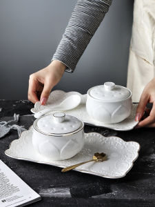 Birds Nest Stewpot Bowl Ceramic Bit Tureen Golden Edge Commercial Dessert Jar with Lid Restaurant Small Size Water-Proof Stewed Soup Steamer