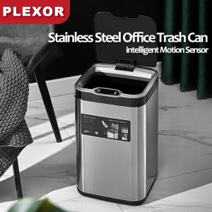 Plexor 430 Stainless Steel Smart Trash Can with Cover 8L/13L intelligent Motion Sensor Bathroom Garbage Bin with Lid Wireless Sensor Dustbin for Bathroom Rechargeable Automatic Touch Free Waste Bin for Hotel and Living Room