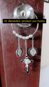 Blessed St. Benedict Medallion Cross Door Knob Hanger Catholic Christian Faith Home Door Protection