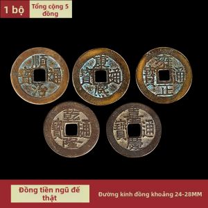 SHANYANG | Đồng Xu Ngũ Đế Đồng Treo Cửa Hộ Phúc Thật Mạ Vàng Năm Xu Kết May Mắn