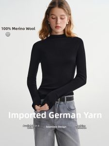 DUSHU | Seamless High Neck Pure Wool Womens Knitwear Large Size