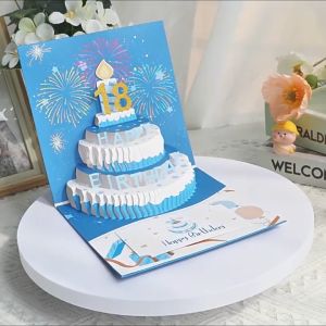 ป๊อปอัพการ์ดวันเกิด3D pop up การ์ดเค้กวันเกิดกับดาวและดอกไม้ไฟสุขสันต์วันเกิดบัตร DIY ตัวเลขตลกบัตรอวยพรดอกไม้ไฟเค้กการ์ดวันเกิด