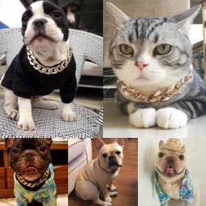 Pet Necklace Thick Gold Chain Plated Plastic Adjustable Dog Collar Bulldog Training Pet Outfits Accessories