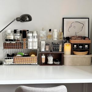 Minimalist Stainless Steel Cosmetic Storage Rack Desktop Iron Art Basket Organizer Skincare Mask Arrangement Shelf Creative Home Storage