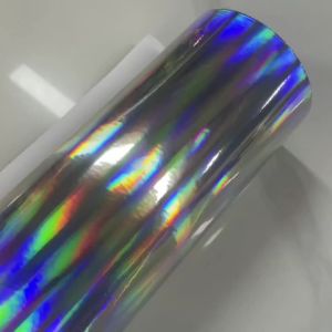 Glossy Rainbow Holographic Silver Chrome Vinyl Wrap Film Air Bubble Free Self Adhesive Decal Roll Automotive Car Wrapping Foil