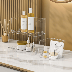 กล่องจัดระเบียบของเล่นสำหรับโต๊ะทำงานแบบอะครีลิกใส ชั้นวางเครื่องสำอางสำหรับหอพักผู้หญิง ชั้นวางของสำนักงาน กล่องจัดระเบียบสำหรับโต๊ะทำงาน