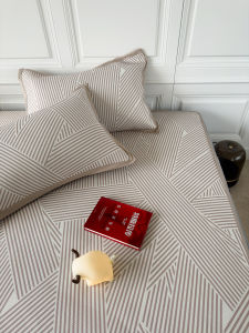 Summer Ice Silk Cooling Mat Bed Canopy Three-Piece Set Foldable Soft Mat Air Conditioner Mat Stripe Pattern Ins Style Home Use