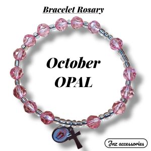 Birthstone Bracelet Rosary Catholic Religious Bracelet December Topaz Blue Beads Silver Cross Charm