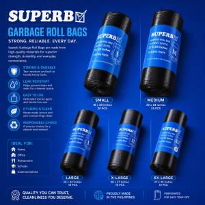 SuperB Durable Black Garbage Roll Bags - Available in S M L XL & XXL Sizes