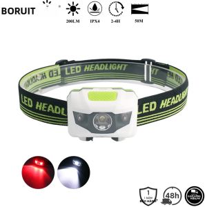 Đèn Pha Mini LED BORUiT Màu Đỏ Và Trắng 4 Chế Độ 200LM Đèn Pha Chống Nước Nhẹ Để Cắm Trại Đi Bộ Đường Dài - Sử Dụng Pin AAA